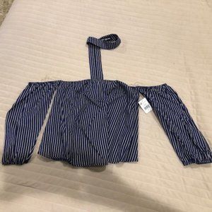 Brand New Striped Blue Off the Shoulder Whyte Eyelash Top - Size S